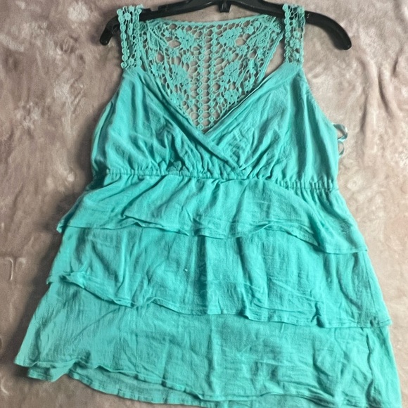 Dynamite Tiered Ruffle Tank Top with Lacey Back - Picture 2 of 3